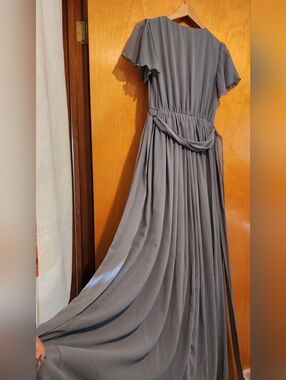 Baltic Born Maxi Dress Gray Ruffle Side Slit